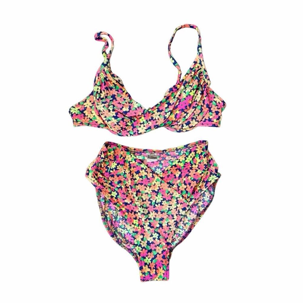 Vintage Cole of California 2 piece Floral Bikini Sz 12 High Cut Leg Twist